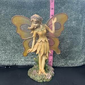 Vintage Fairy Mounted Cast Resin w Wings Tea Light Holder Hand Painted